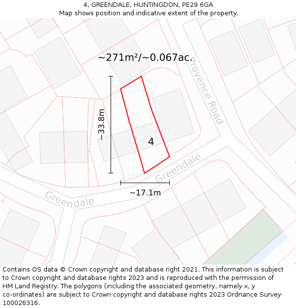 4, GREENDALE, HUNTINGDON, PE29 6GA: Plot and title map