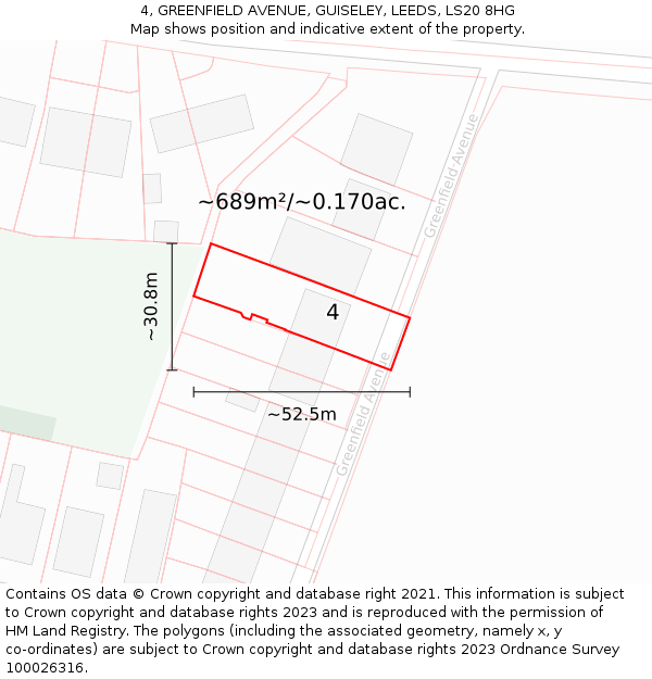 4, GREENFIELD AVENUE, GUISELEY, LEEDS, LS20 8HG: Plot and title map