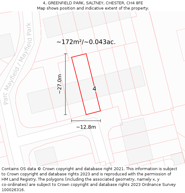 4, GREENFIELD PARK, SALTNEY, CHESTER, CH4 8FE: Plot and title map