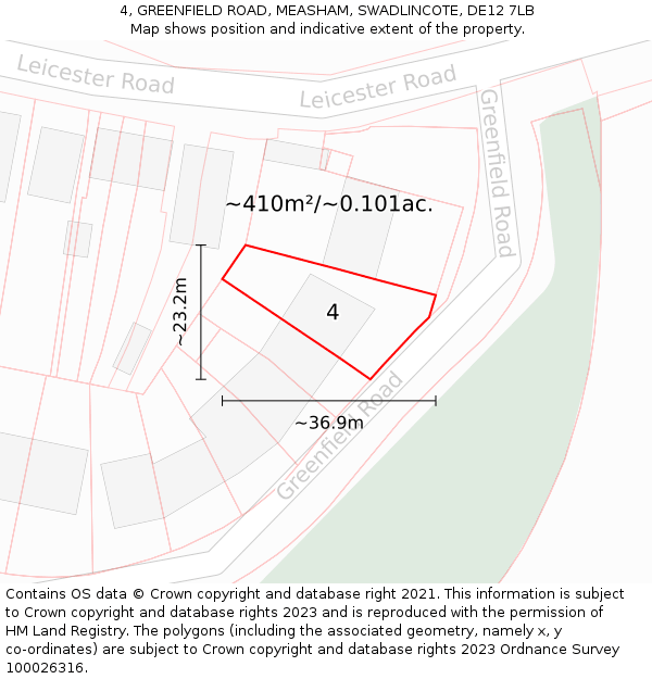 4, GREENFIELD ROAD, MEASHAM, SWADLINCOTE, DE12 7LB: Plot and title map