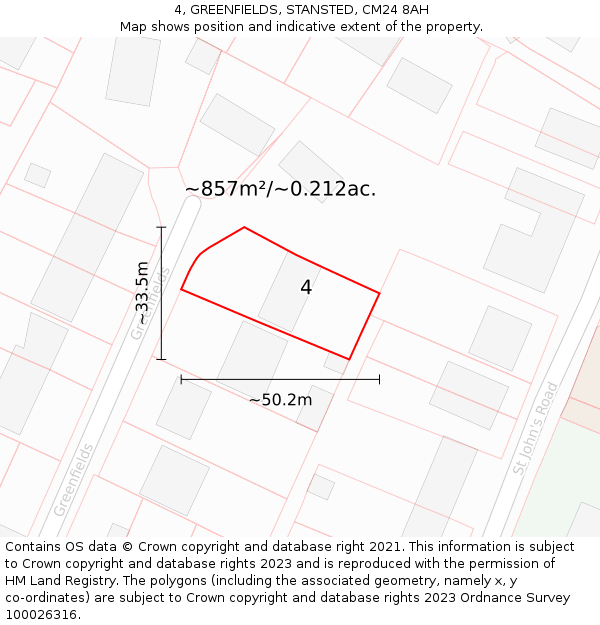 4, GREENFIELDS, STANSTED, CM24 8AH: Plot and title map