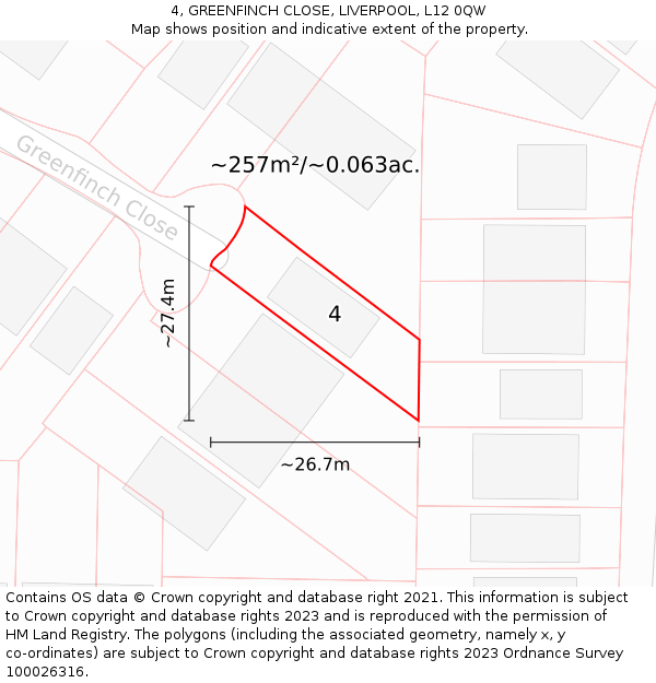 4, GREENFINCH CLOSE, LIVERPOOL, L12 0QW: Plot and title map