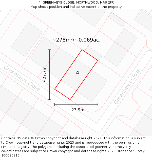 4, GREENHEYS CLOSE, NORTHWOOD, HA6 2FR: Plot and title map