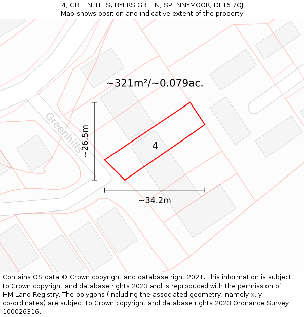 4, GREENHILLS, BYERS GREEN, SPENNYMOOR, DL16 7QJ: Plot and title map