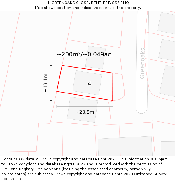 4, GREENOAKS CLOSE, BENFLEET, SS7 1HQ: Plot and title map