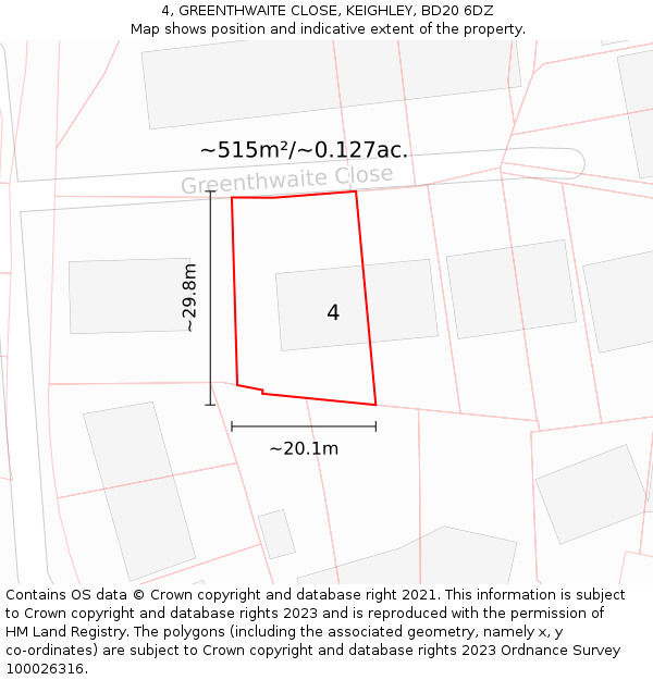 4, GREENTHWAITE CLOSE, KEIGHLEY, BD20 6DZ: Plot and title map