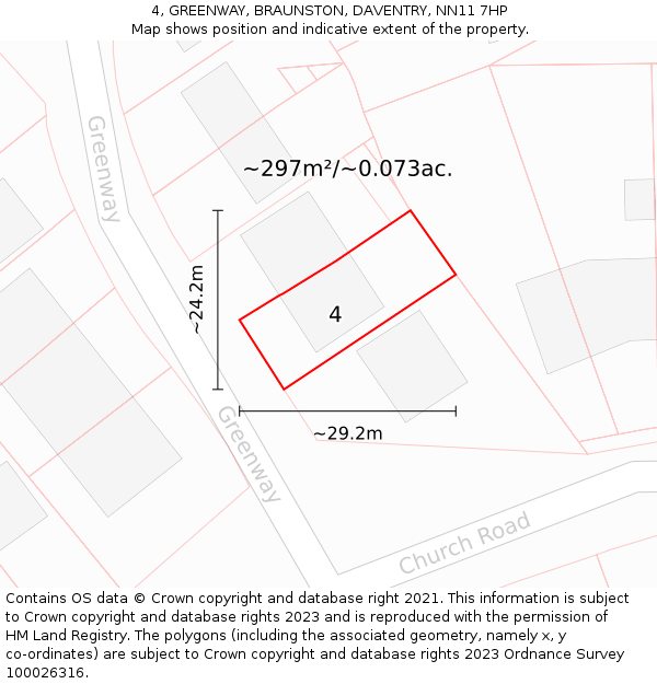 4, GREENWAY, BRAUNSTON, DAVENTRY, NN11 7HP: Plot and title map