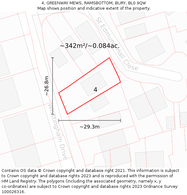 4, GREENWAY MEWS, RAMSBOTTOM, BURY, BL0 9QW: Plot and title map