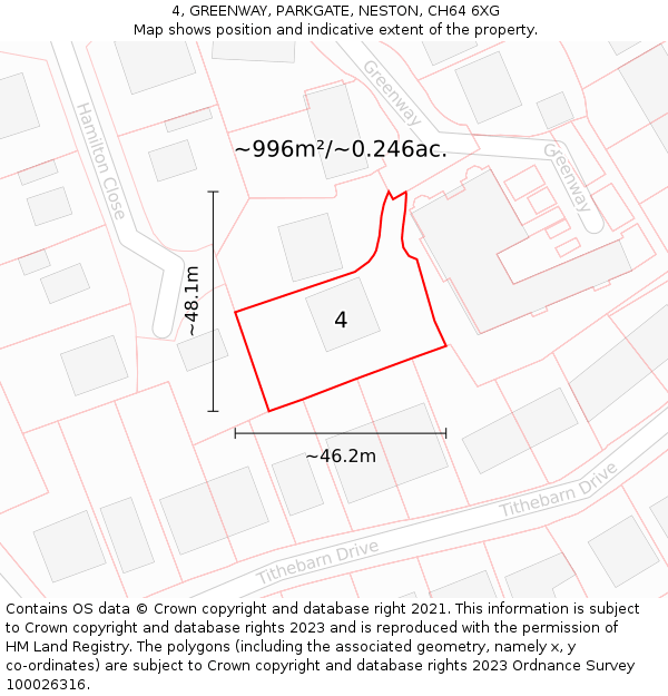 4, GREENWAY, PARKGATE, NESTON, CH64 6XG: Plot and title map