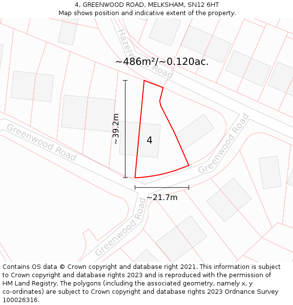 4, GREENWOOD ROAD, MELKSHAM, SN12 6HT: Plot and title map