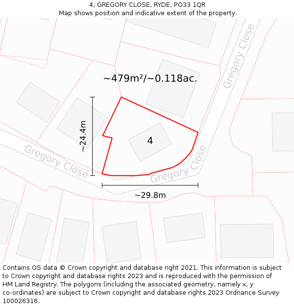 4, GREGORY CLOSE, RYDE, PO33 1QR: Plot and title map