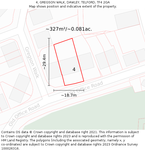 4, GREGSON WALK, DAWLEY, TELFORD, TF4 2GA: Plot and title map