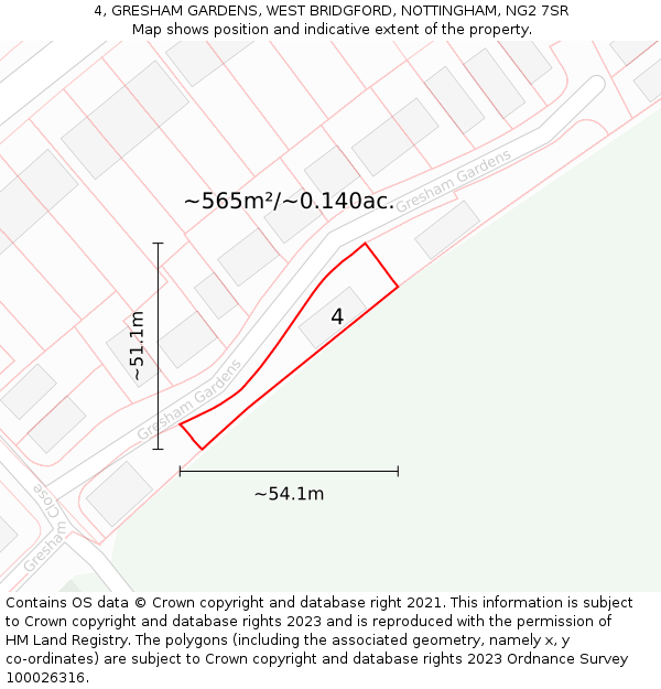 4, GRESHAM GARDENS, WEST BRIDGFORD, NOTTINGHAM, NG2 7SR: Plot and title map