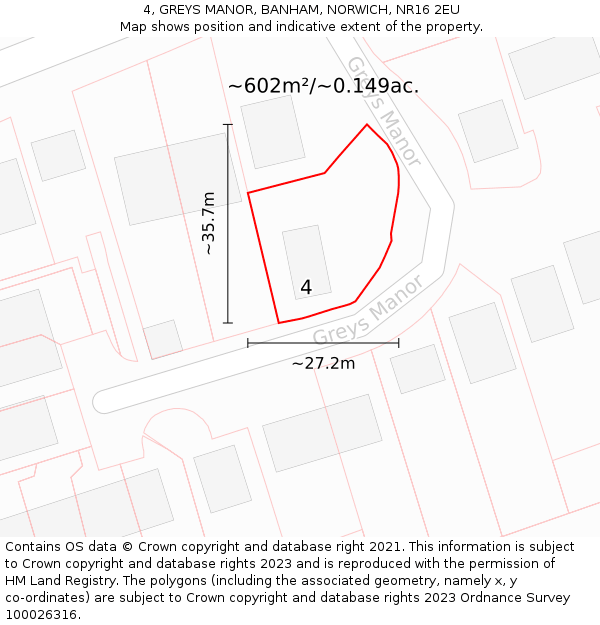4, GREYS MANOR, BANHAM, NORWICH, NR16 2EU: Plot and title map