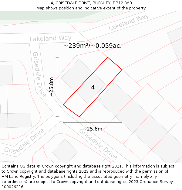 4, GRISEDALE DRIVE, BURNLEY, BB12 8AR: Plot and title map