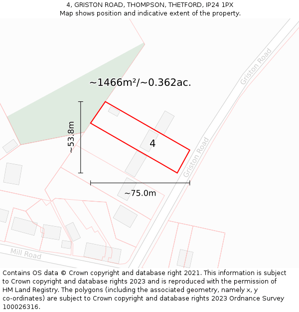 4, GRISTON ROAD, THOMPSON, THETFORD, IP24 1PX: Plot and title map