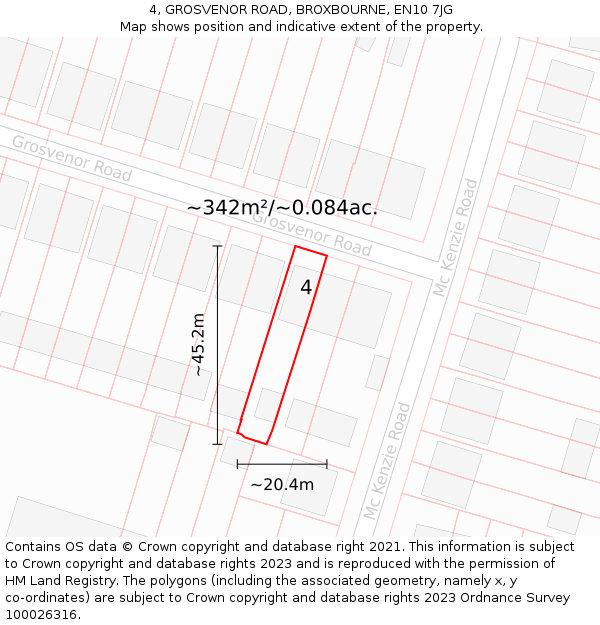 4, GROSVENOR ROAD, BROXBOURNE, EN10 7JG: Plot and title map