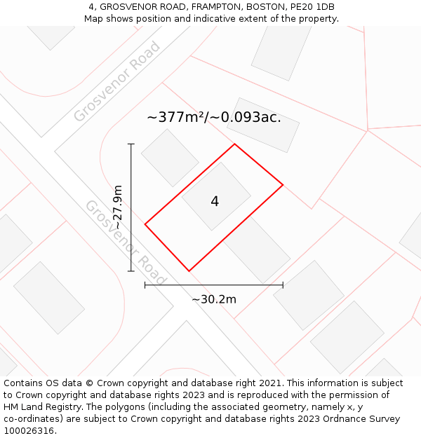 4, GROSVENOR ROAD, FRAMPTON, BOSTON, PE20 1DB: Plot and title map