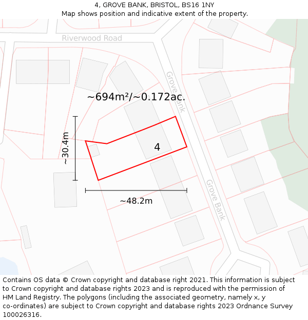 4, GROVE BANK, BRISTOL, BS16 1NY: Plot and title map