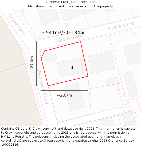 4, GROVE LANE, HOLT, NR25 6EG: Plot and title map