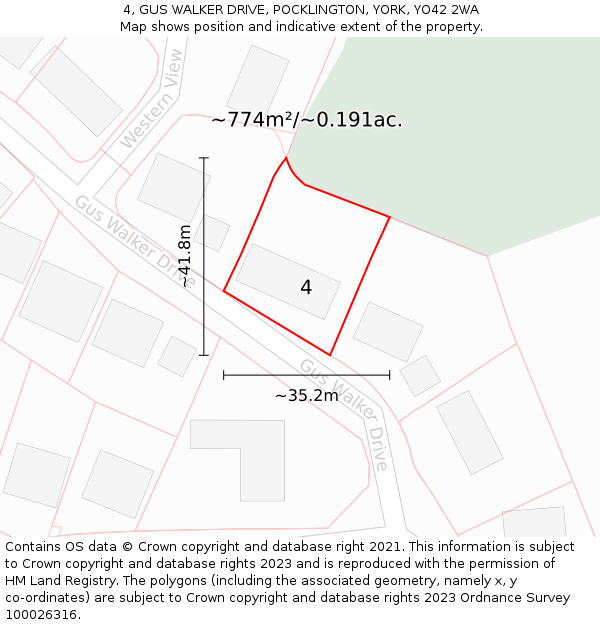 4, GUS WALKER DRIVE, POCKLINGTON, YORK, YO42 2WA: Plot and title map