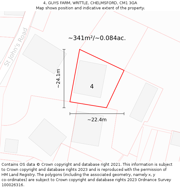 4, GUYS FARM, WRITTLE, CHELMSFORD, CM1 3GA: Plot and title map