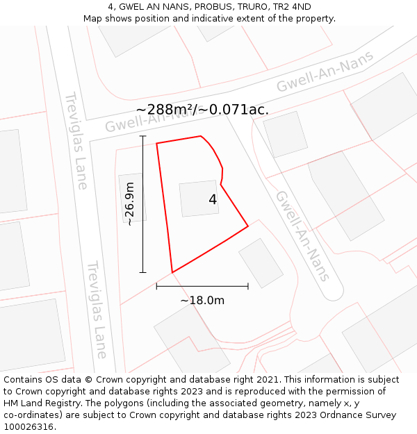 4, GWEL AN NANS, PROBUS, TRURO, TR2 4ND: Plot and title map