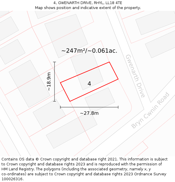 4, GWENARTH DRIVE, RHYL, LL18 4TE: Plot and title map