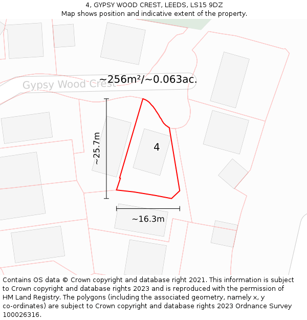 4, GYPSY WOOD CREST, LEEDS, LS15 9DZ: Plot and title map