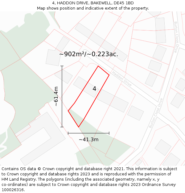 4, HADDON DRIVE, BAKEWELL, DE45 1BD: Plot and title map