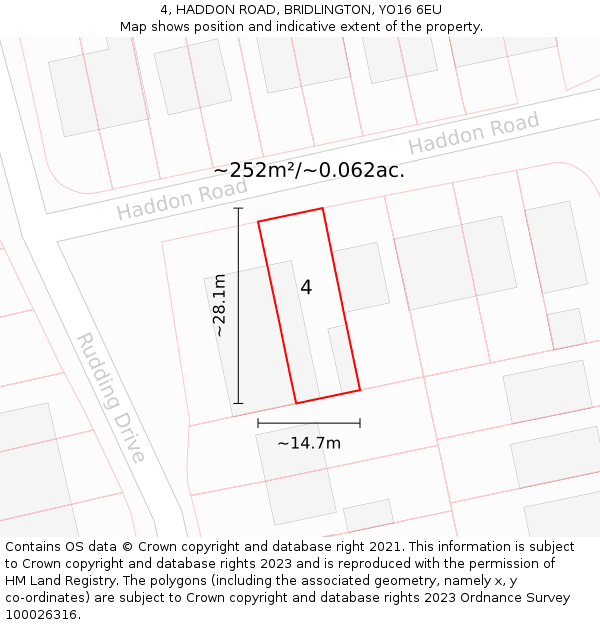 4, HADDON ROAD, BRIDLINGTON, YO16 6EU: Plot and title map