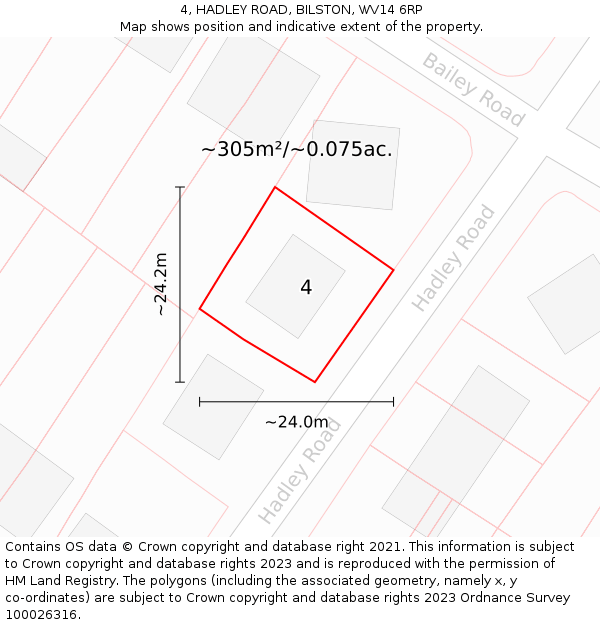 4, HADLEY ROAD, BILSTON, WV14 6RP: Plot and title map