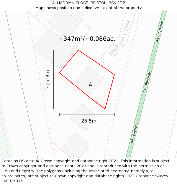 4, HADRIAN CLOSE, BRISTOL, BS9 1DZ: Plot and title map