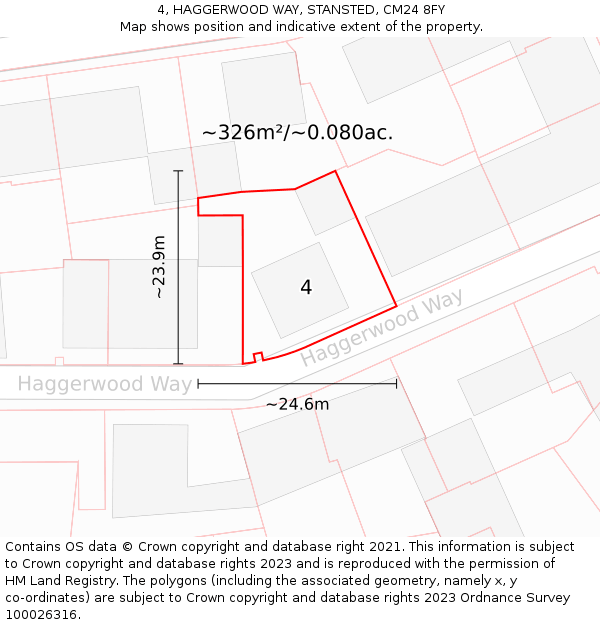 4, HAGGERWOOD WAY, STANSTED, CM24 8FY: Plot and title map