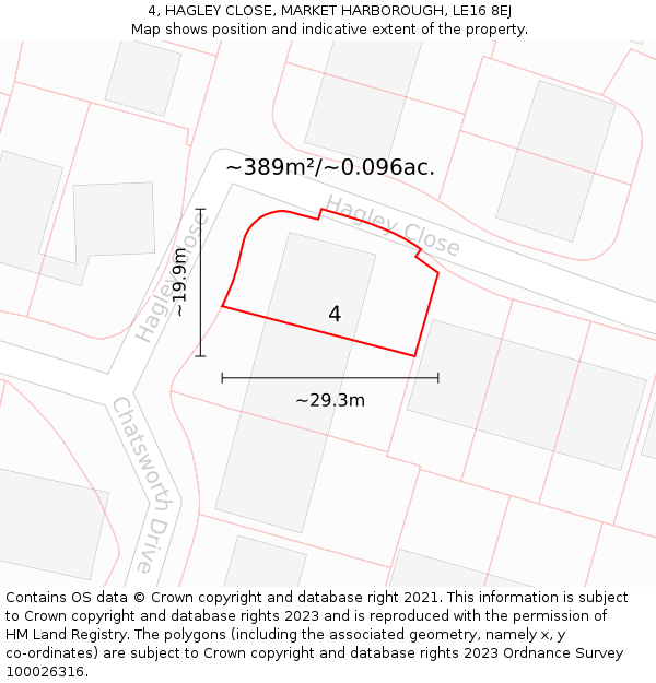4, HAGLEY CLOSE, MARKET HARBOROUGH, LE16 8EJ: Plot and title map