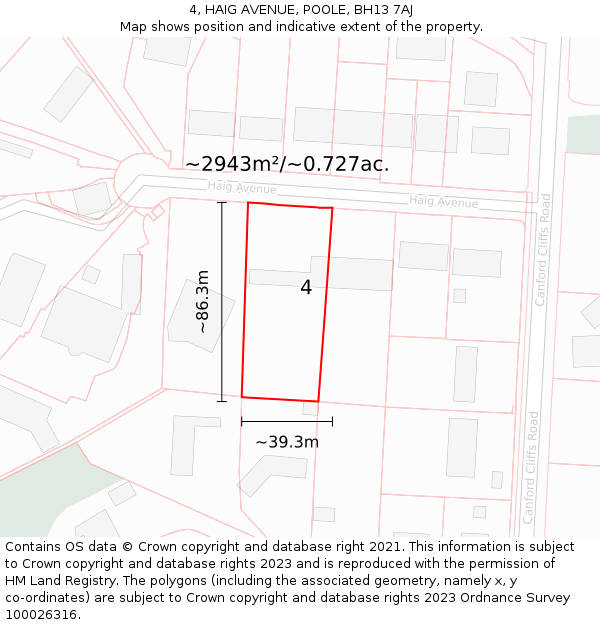 4, HAIG AVENUE, POOLE, BH13 7AJ: Plot and title map