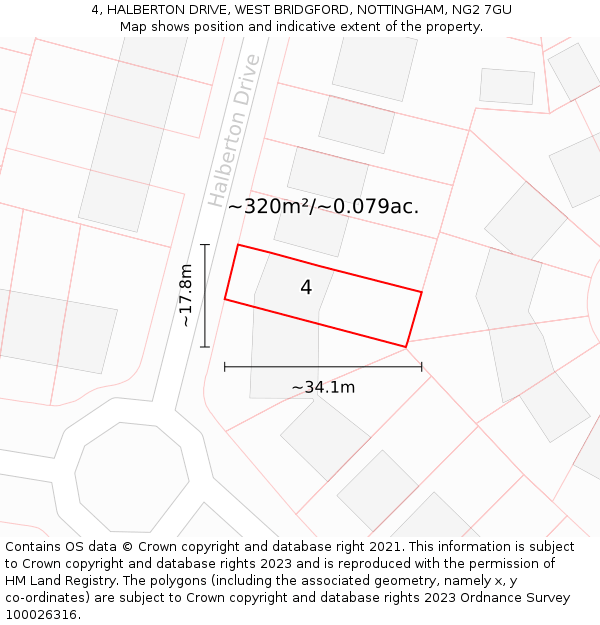 4, HALBERTON DRIVE, WEST BRIDGFORD, NOTTINGHAM, NG2 7GU: Plot and title map