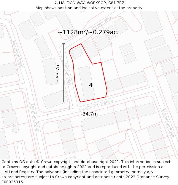 4, HALDON WAY, WORKSOP, S81 7RZ: Plot and title map