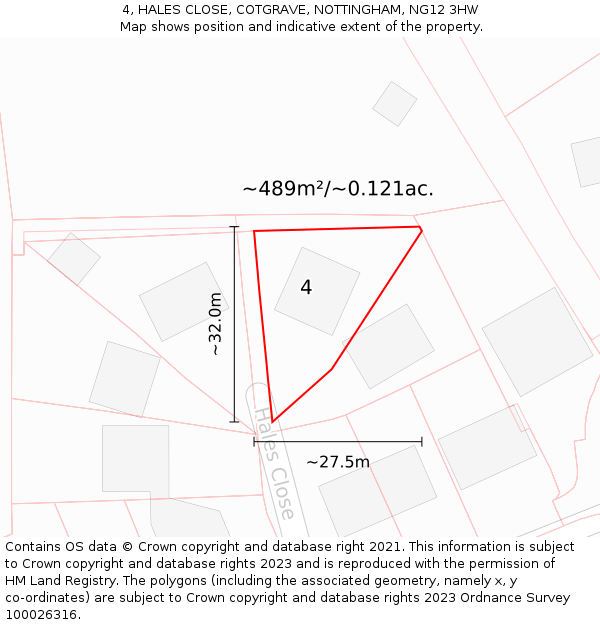 4, HALES CLOSE, COTGRAVE, NOTTINGHAM, NG12 3HW: Plot and title map