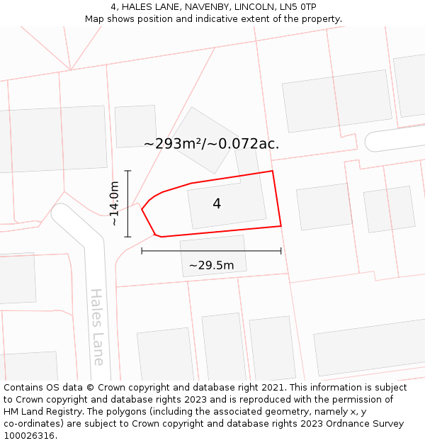 4, HALES LANE, NAVENBY, LINCOLN, LN5 0TP: Plot and title map