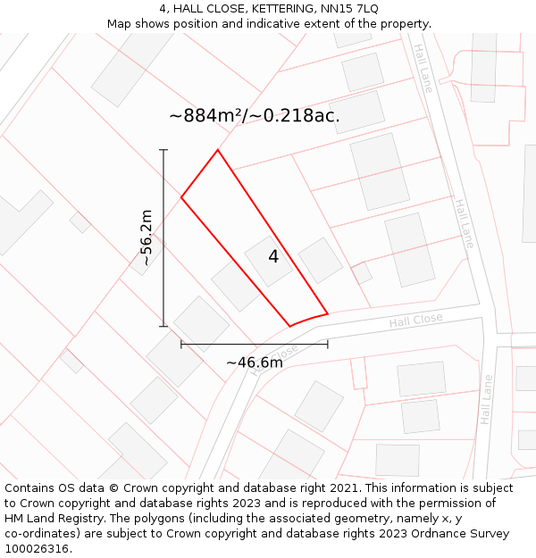 4, HALL CLOSE, KETTERING, NN15 7LQ: Plot and title map