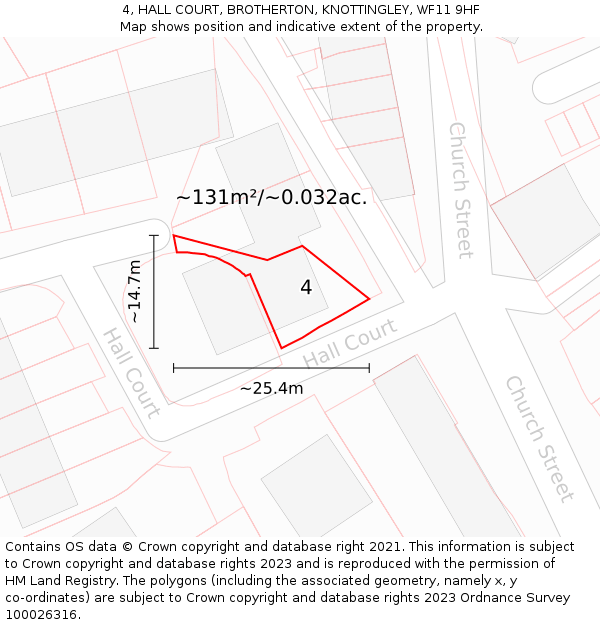 4, HALL COURT, BROTHERTON, KNOTTINGLEY, WF11 9HF: Plot and title map