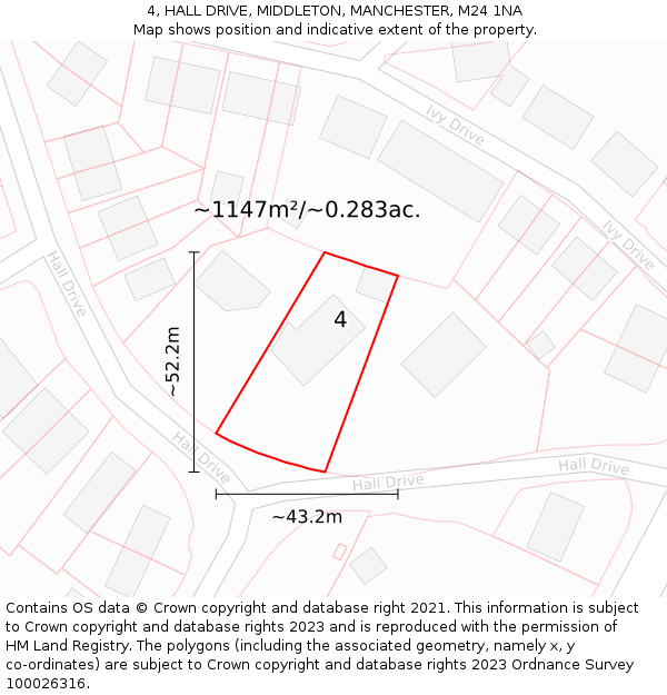 4, HALL DRIVE, MIDDLETON, MANCHESTER, M24 1NA: Plot and title map