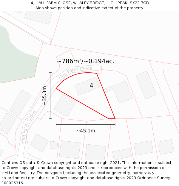 4, HALL FARM CLOSE, WHALEY BRIDGE, HIGH PEAK, SK23 7GD: Plot and title map