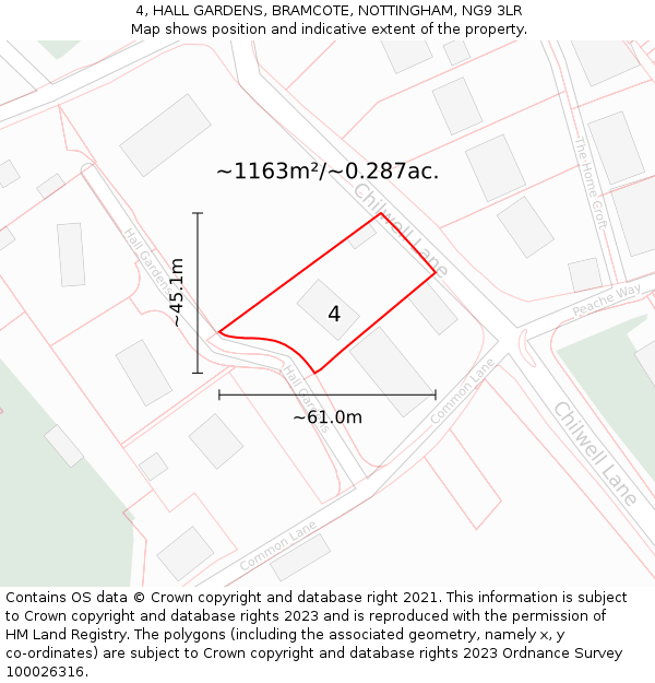 4, HALL GARDENS, BRAMCOTE, NOTTINGHAM, NG9 3LR: Plot and title map