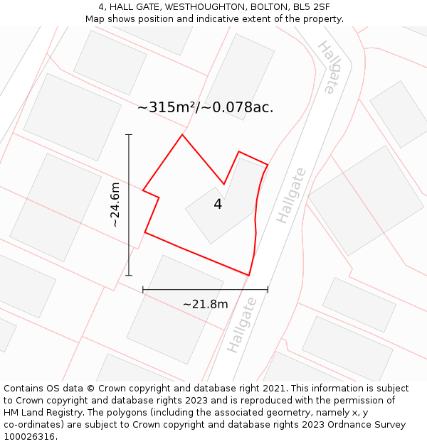 4, HALL GATE, WESTHOUGHTON, BOLTON, BL5 2SF: Plot and title map