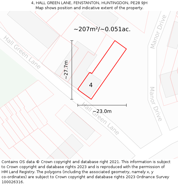 4, HALL GREEN LANE, FENSTANTON, HUNTINGDON, PE28 9JH: Plot and title map