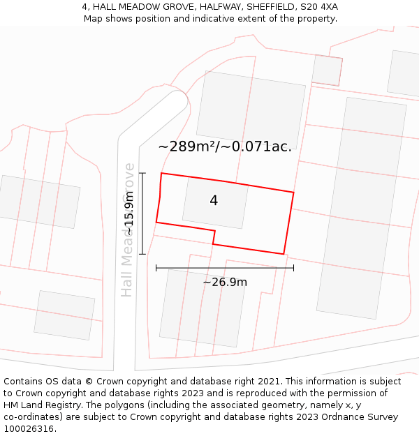 4, HALL MEADOW GROVE, HALFWAY, SHEFFIELD, S20 4XA: Plot and title map