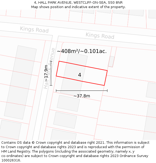 4, HALL PARK AVENUE, WESTCLIFF-ON-SEA, SS0 8NR: Plot and title map