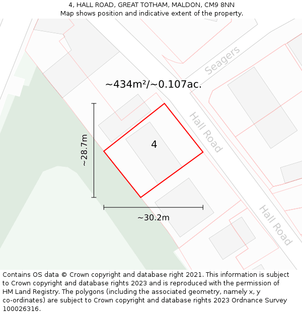 4, HALL ROAD, GREAT TOTHAM, MALDON, CM9 8NN: Plot and title map